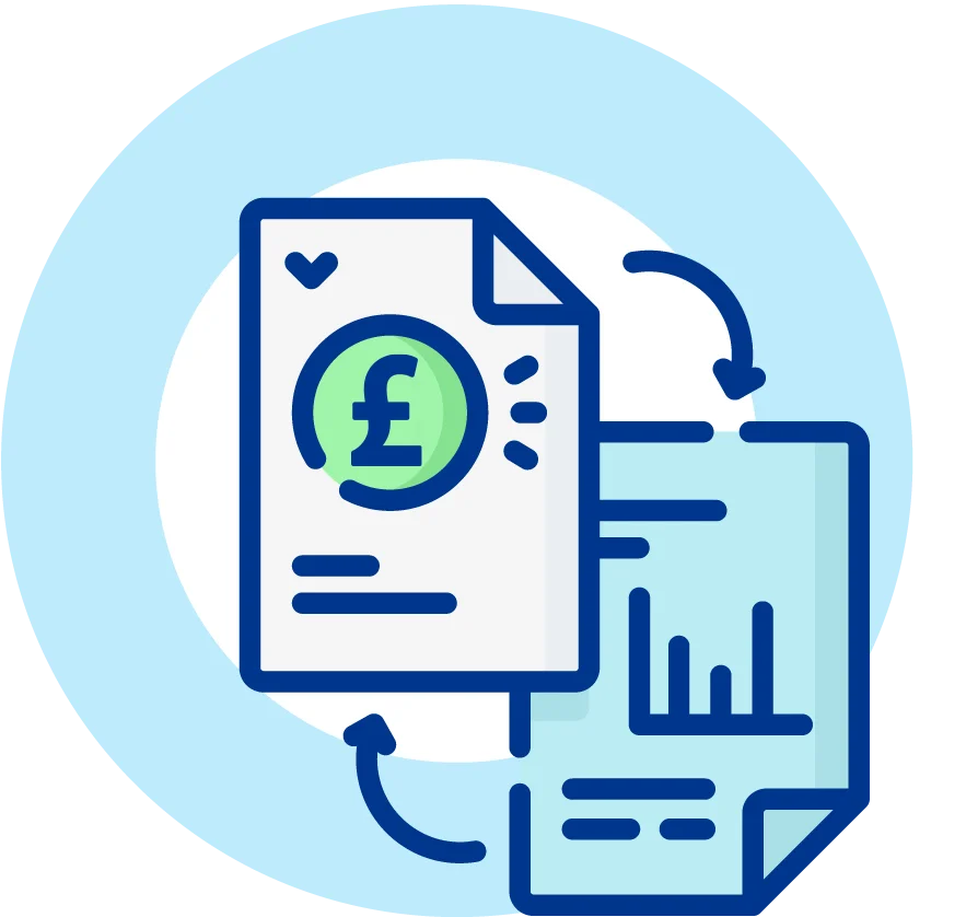 Icon representing financial documents with a pound symbol