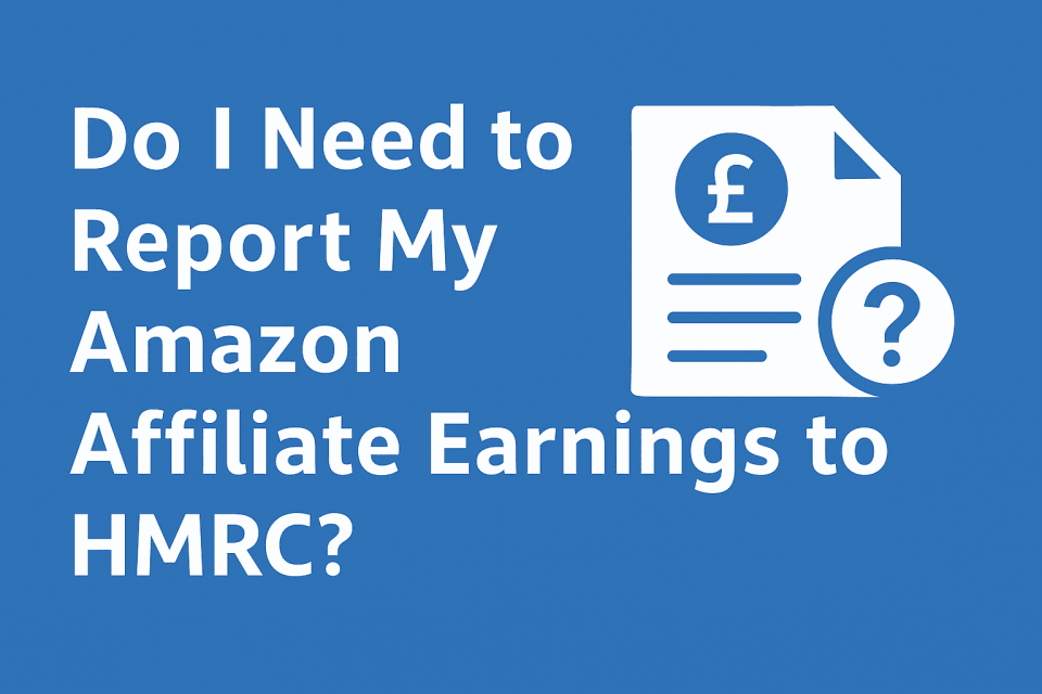 Amazon Affiliate info in a blue background with white text