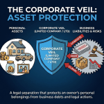 What is an Entity in Business? A Complete Guide for eCommerce Sellers (2026) 4 Infographic illustrating the corporate veil concept where a business entity acts as a shield protecting personal assets from business liabilities and lawsuits.