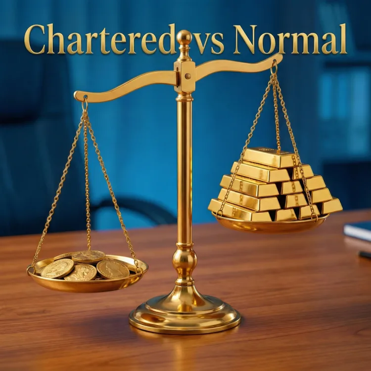 Gold balance scale illustrating the value difference in a Chartered Accountant vs Accountant comparison