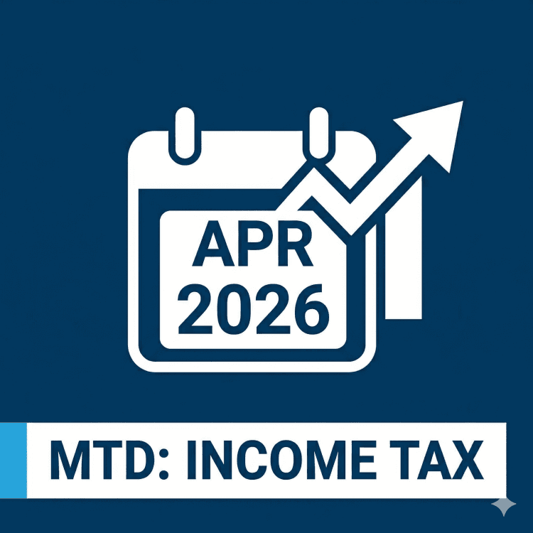 A high-contrast square thumbnail icon summarizing the MTD for Income Tax rollout starting in 2026.
